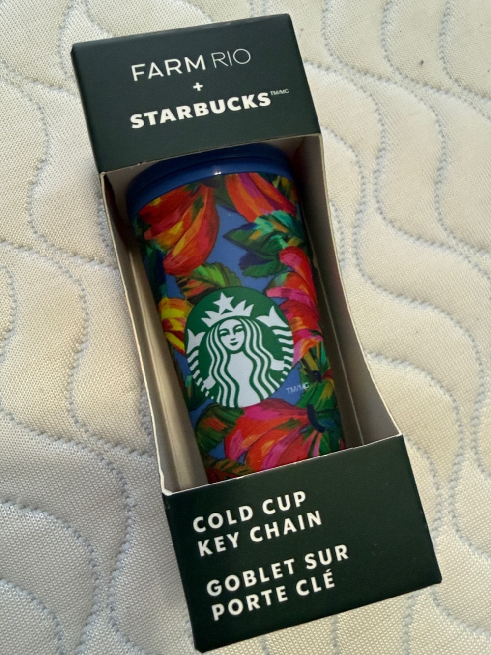 Farm Rio x Starbucks Blue Mini Cold Cup Keychain with Tropical Floral Print